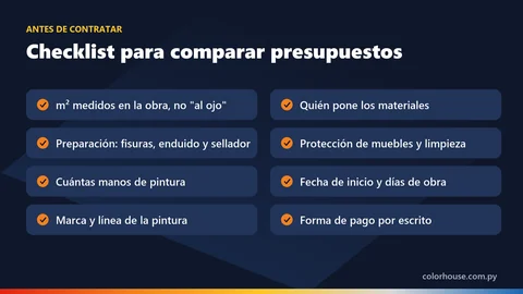 Infografía: checklist de ocho puntos para comparar presupuestos de pintura