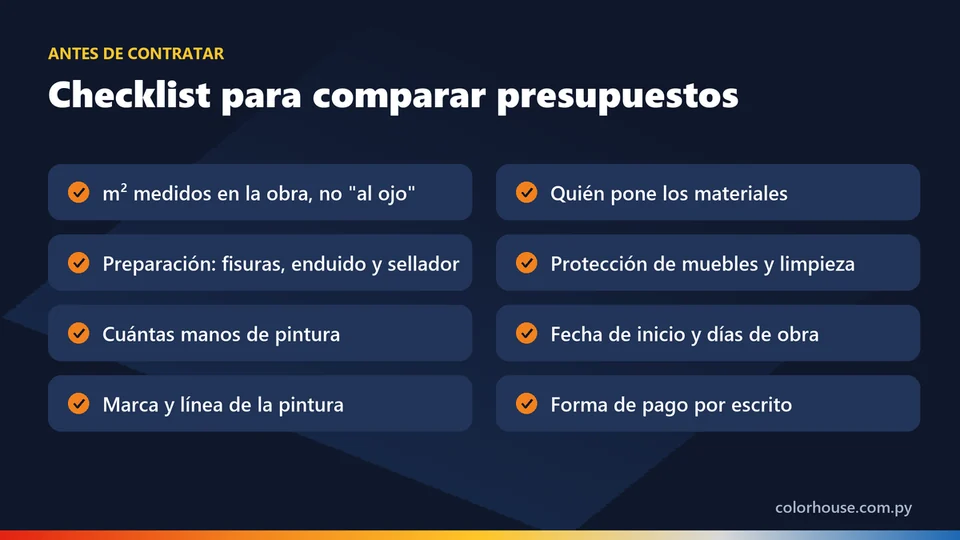 Infografía: checklist de ocho puntos para comparar presupuestos de pintura