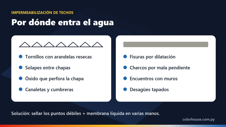 Infografía: por dónde entra el agua en techos de chapa y de losa