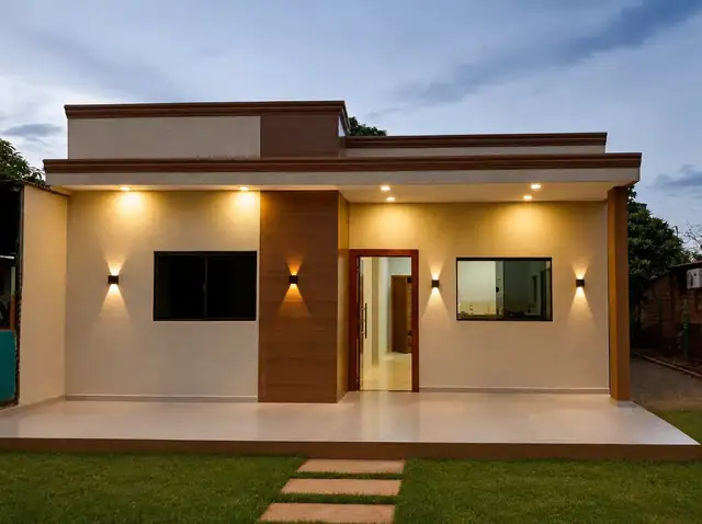 Fachada iluminada de noche pintada por Color House